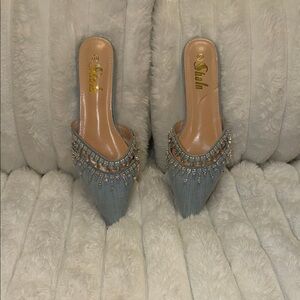 SHEIN Blue Embellished Mules